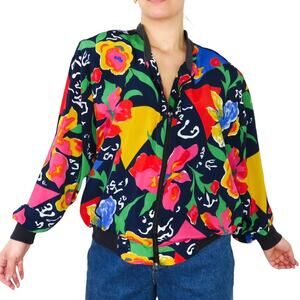 All Seasons 80s Vintage Vibrant Colorful Floral Art Deco Retro Jacket Small